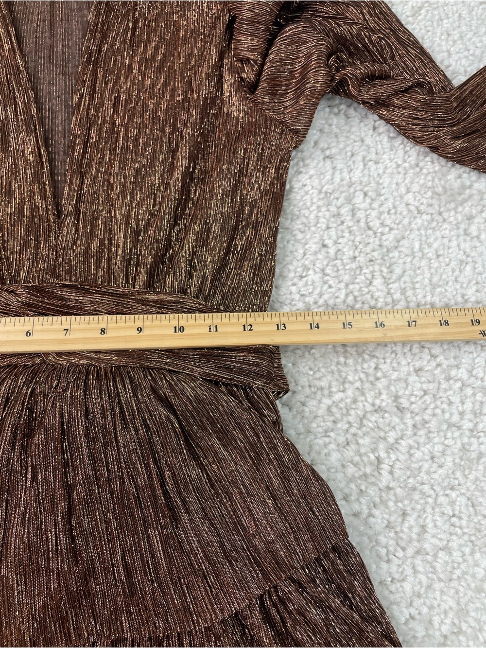 Sabina Musayev Gold Brown Metallic Bronze Dress. Tie Waist Tiered Semi Sheer Med - Picture 12 of 13